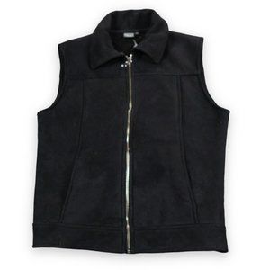 NILS Sportswear Faux Suede Vest Women Medium Black Fleece Lined‎ Elegent Stylish